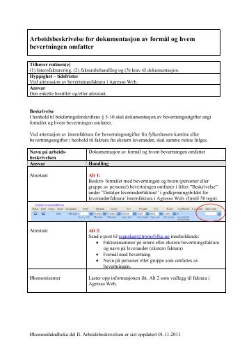 Arbeidsbeskrivelse for dokumentasjon av bevertningsutgifter - Ansatte