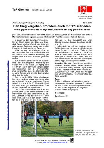 Spielbericht TaF U17 - FC Ingolstadt 04 II - Archiv - TaF Glonntal