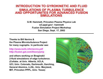 introduction to gyrokinetic and fluid simulations of ... - Our Home Page