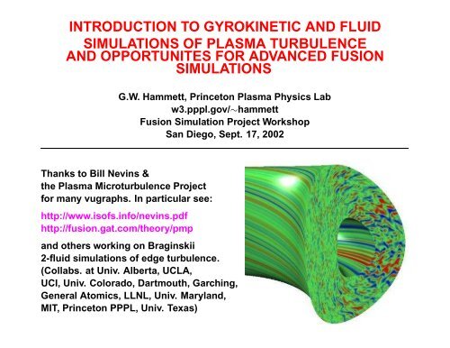 introduction to gyrokinetic and fluid simulations of ... - Our Home Page