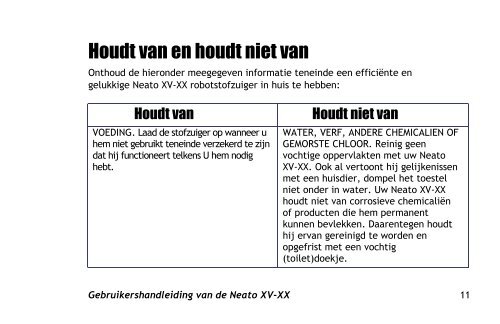 Robotstofzuiger Neato XV-15™ / Neato XV-25™ Handleiding - Fonq.nl