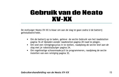 Robotstofzuiger Neato XV-15™ / Neato XV-25™ Handleiding - Fonq.nl