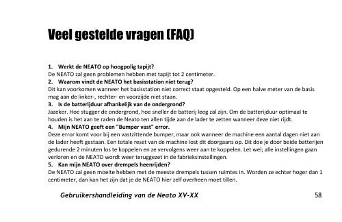 Robotstofzuiger Neato XV-15™ / Neato XV-25™ Handleiding - Fonq.nl