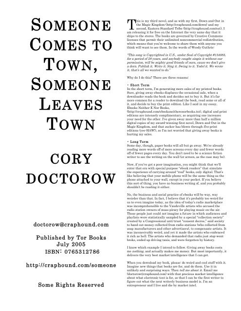 SOMEONE COMES TO TOWN, SOMEONE ... - Cory Doctorow
