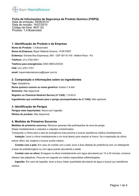 1,4-Butanodiol.pdf - Proteção Ambiental Bayer