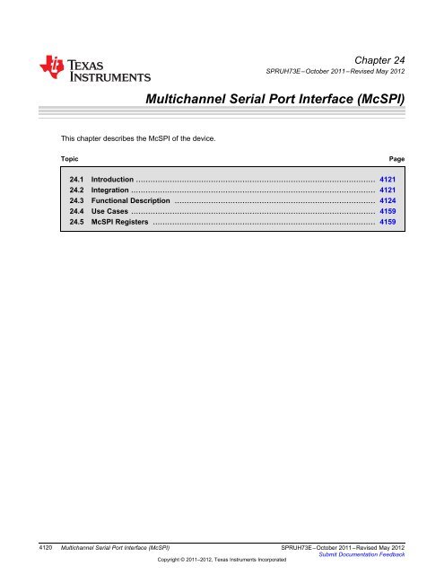 Chapter 24 Multichannel Serial Port Interface (McSPI).