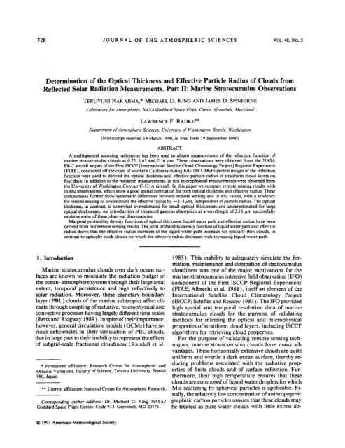 Determination of the Optical Thickness and Effective Particle Radius ...