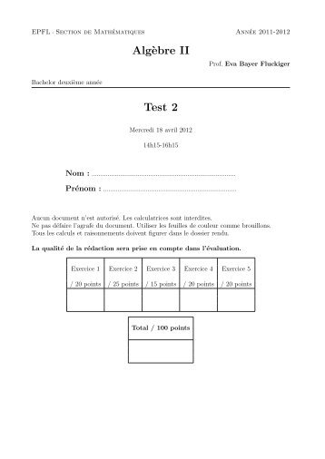 Alg`ebre II Test 2 - EPFL