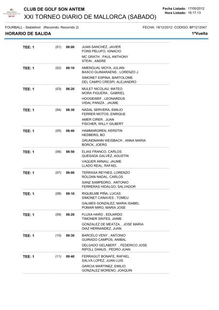 Lista de salida sábado 19 de mayo - Diariodemallorca - Diario de ...