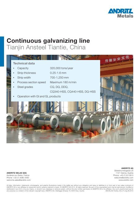 Continuous galvanizing line Tianjin Ansteel Tiantie, China - Andritz