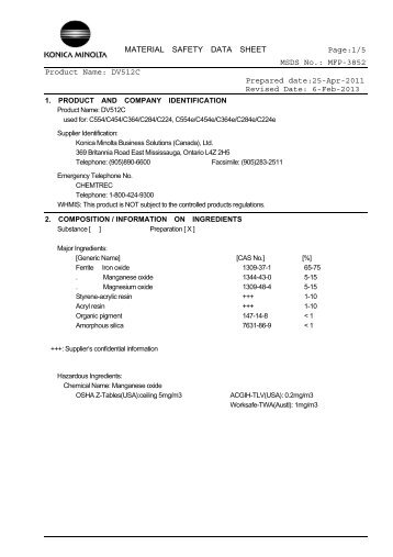 MATERIAL SAFETY DATA SHEET Page:1/5 MSDS No.: MFP-3852 ...