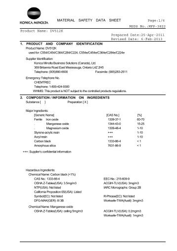 MATERIAL SAFETY DATA SHEET Page:1/6 MSDS No.:MFP-3822 ...