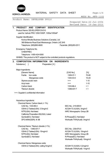 MATERIAL SAFETY DATA SHEET Page:1/6 MSDS No.:MFP-1102 ...