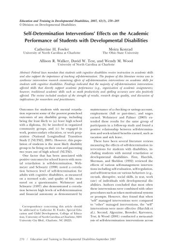 Self-Determination Interventions' Effects on the Academic ...
