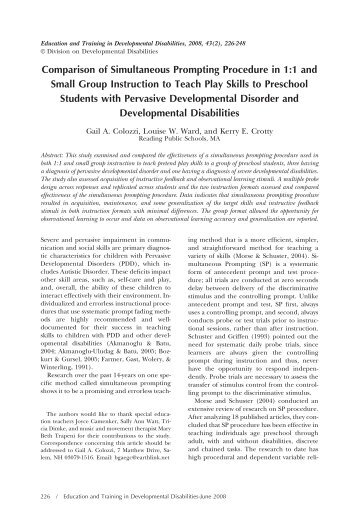 Comparison of Simultaneous Prompting Procedure in 1:1 and Small ...