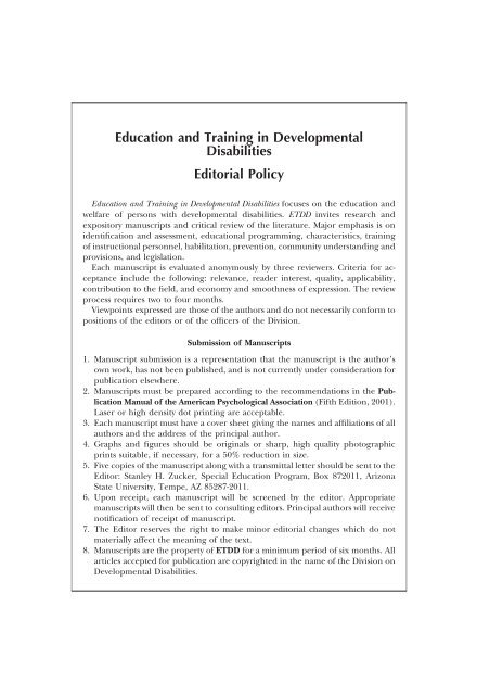 Education and Training in Developmental Disabilities - Division on ...