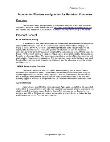 Pcounter for Windows configuration for Macintosh ... - Server Login