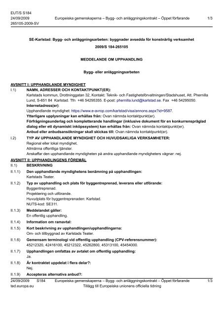 Works - Contract notice - 265105-2009 - SV