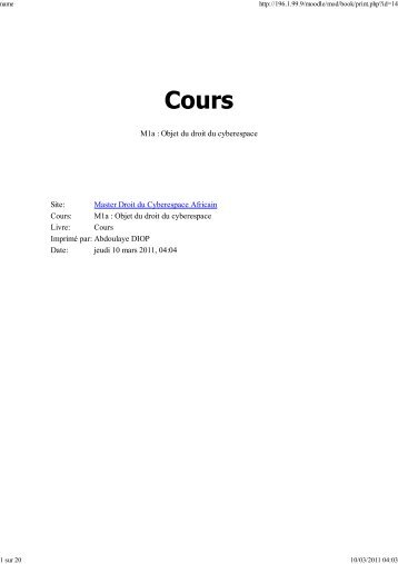 Objet du droit du cyberespace Livre - FOAD - Formations ouvertes et ...