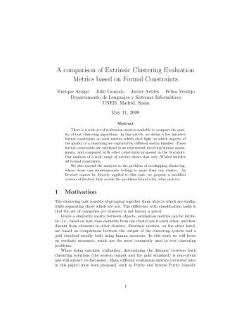 Evaluation metrics for clustering tasks - UNED NLP Group, Madrid