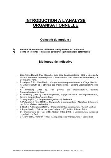 introduction analyse organisationnelle m2 - FOAD - Formations ...