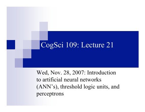 Intro to neural networks I - the TLU and perceptrons - MAELabs UCSD