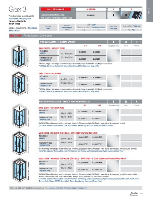 GLAX 3 A80/A90 Accès d'angle / Corner entry - Novellini