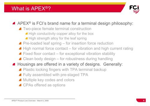 APEX® Product Line Overview - FCI