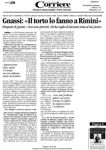 Rassegna stampa 22 giugno 2013 - Comune di Rimini