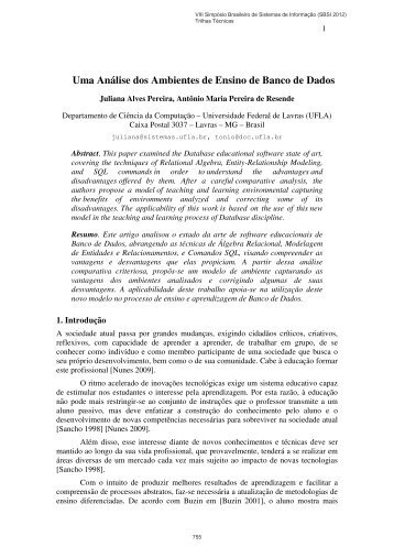 Uma Análise dos Ambientes de Ensino de Banco de Dados