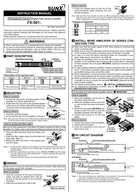 FX-501 Manual - Panasonic Electric Works Corporation of America