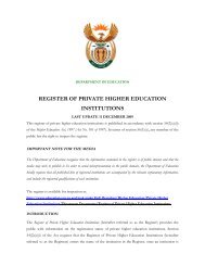REGISTER OF PRIVATE HIGHER EDUCATION INSTITUTIONS