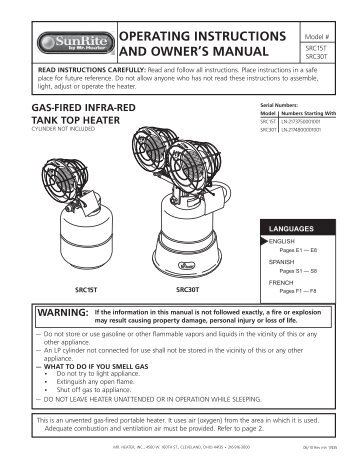 OPERATING INSTRUCTIONS AND OWNER'S MANUAL - Air & Water