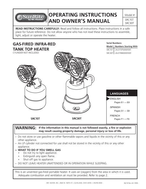 OPERATING INSTRUCTIONS AND OWNER'S MANUAL - Air & Water