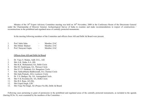 Minutes of the 18th meeting - Archaeological Survey of India