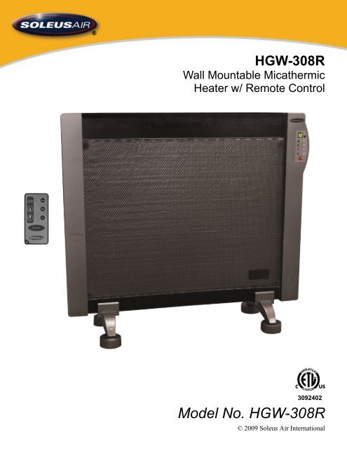 Model No. HGW-308R - Electric Heaters
