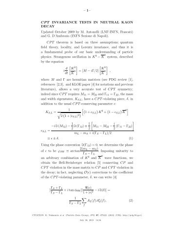 CPT Invariance Tests in Neutral Kaon Decay - Particle Data Group