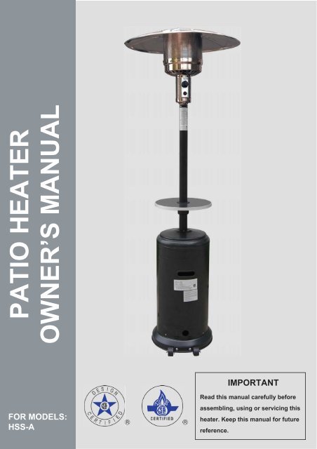 Patio Heater Owner S Manual Az Patio Heaters And