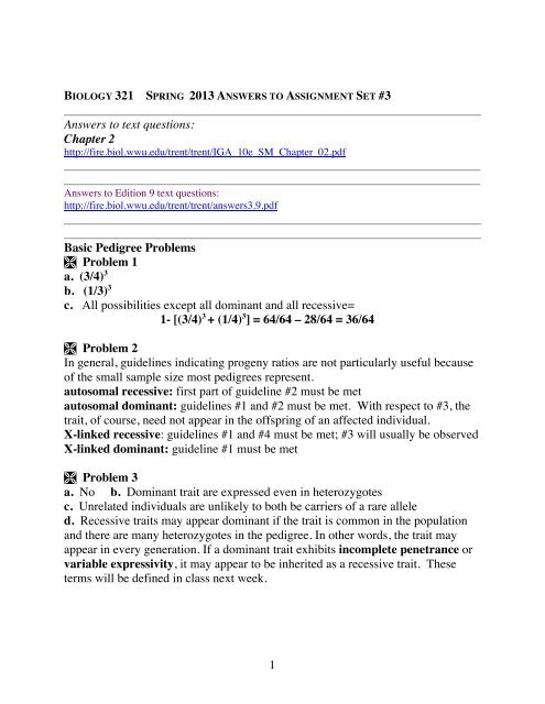 Biology 321 Answers to Problem Set 3