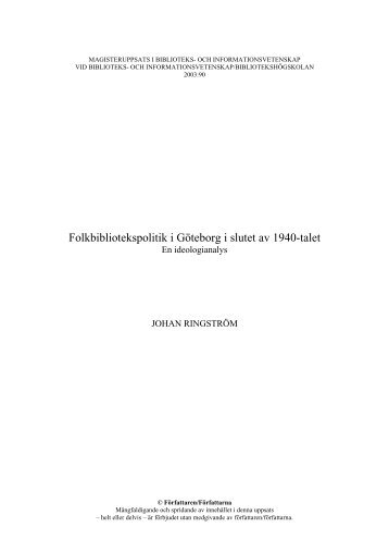 Folkbibliotekspolitik i Göteborg i slutet av 1940-talet - BADA ...