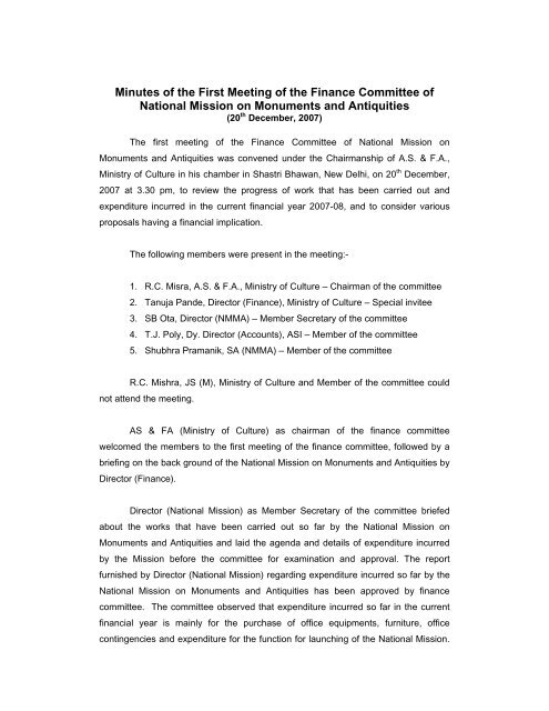 Minutes of finance committee - Archaeological Survey of India