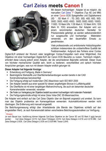 Carl Zeiss meets Canon ! - bei Foto Huppert