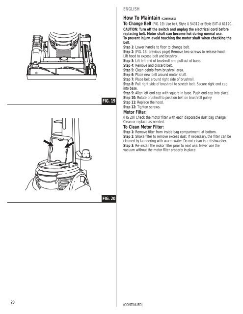 Upright Vacuum Cleaner Owner's Guide 4750 Series ... - Air & Water