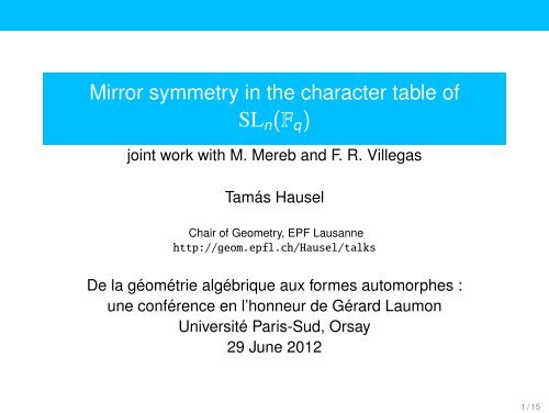 Mirror symmetry in the character table of SL_n(F_q) - GEOM - EPFL