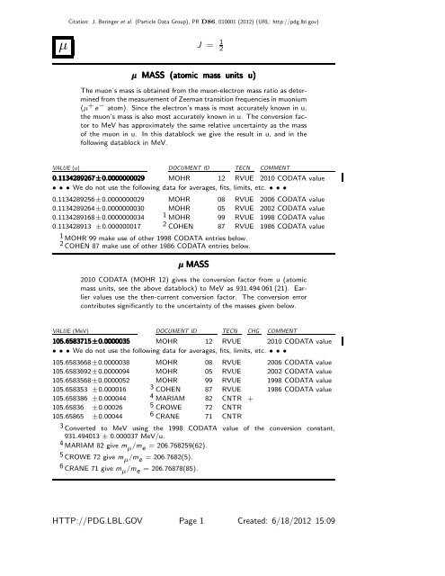 muon - Particle Data Group