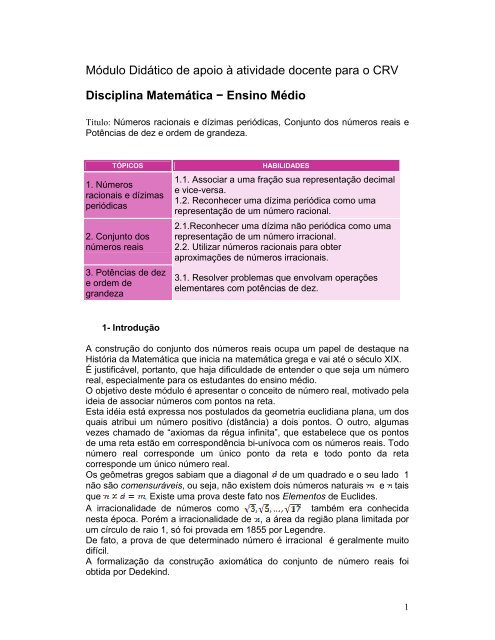 Módulo Didático de apoio à atividade docente para o CRV