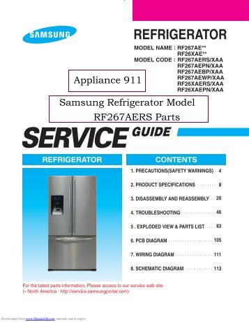 Samsung Refrigerator RF267AER Service Manual - Appliance 911 ...
