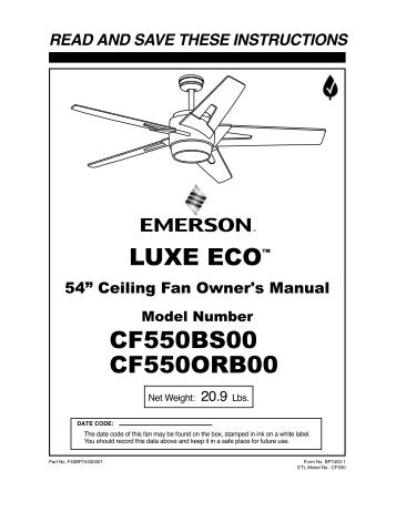 BP7453-1 Luxe Eco Ceiling Fan - Emerson Fans