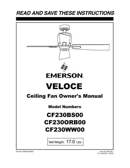 Product Manual Emerson Fans