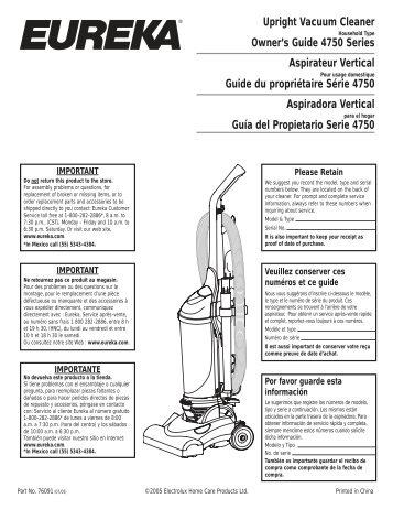Upright Vacuum Cleaner Owner's Guide 4750 Series ... - Air & Water